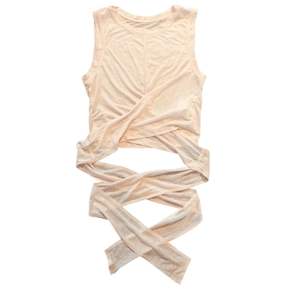 Ballet Wrap Crop Top Blush Pink Peach Semi Sheer Fabletics Pilates Yoga XS NWOT